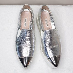 Miu Miu Cap-Toe Metallic Platform Slip-On Sneakers